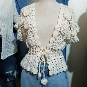 Elegant Cream Crochet Women Top